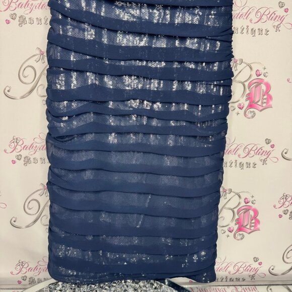 Tadashi shoji dress silk tiered Elegant Blue Sequin Dress sparkly blue - Picture 7 of 15